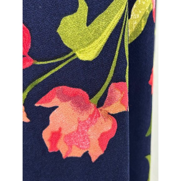 Susan Graver QVC Mini Dress 1XP Navy Floral V-Neck Button Down Slits Pockets - Picture 6 of 14